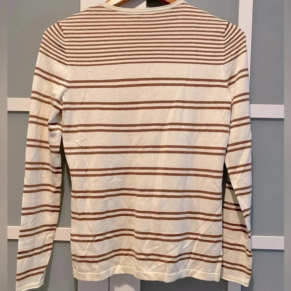 J.McLaughlin Women’s Poet Lightweight Sweater White/Coffee Stripe Cotton XS NEW - Picture 5 of 8